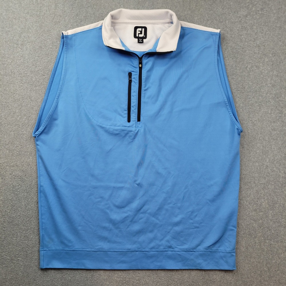 FootJoy Golf Vest Mens Medium Blue Quarter Zip Sleeveless Pullover
